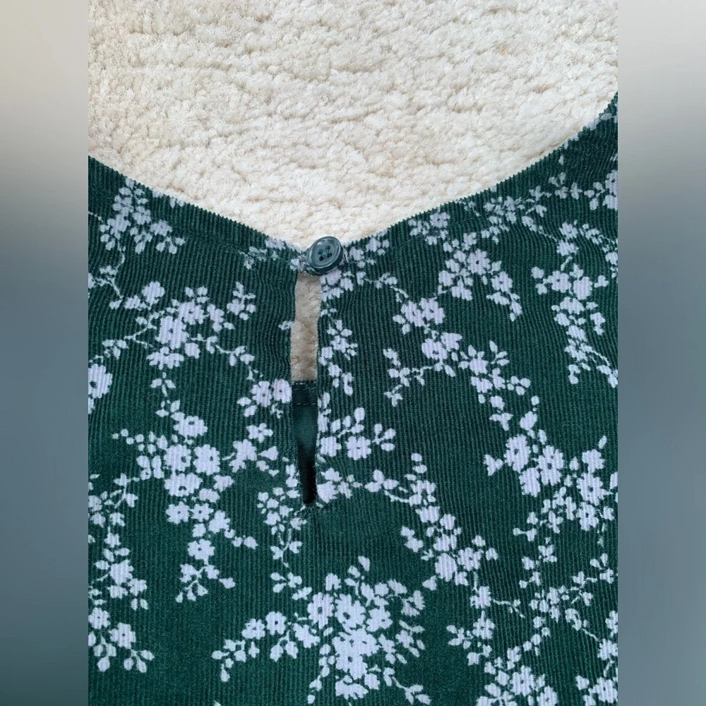 Gap Size L, 10, Dark Green Floral Corduroy Dress